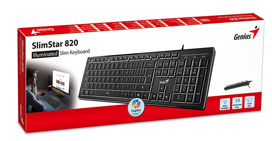 Genius SlimStar 820 Wired Illuminated AI Keyboard English