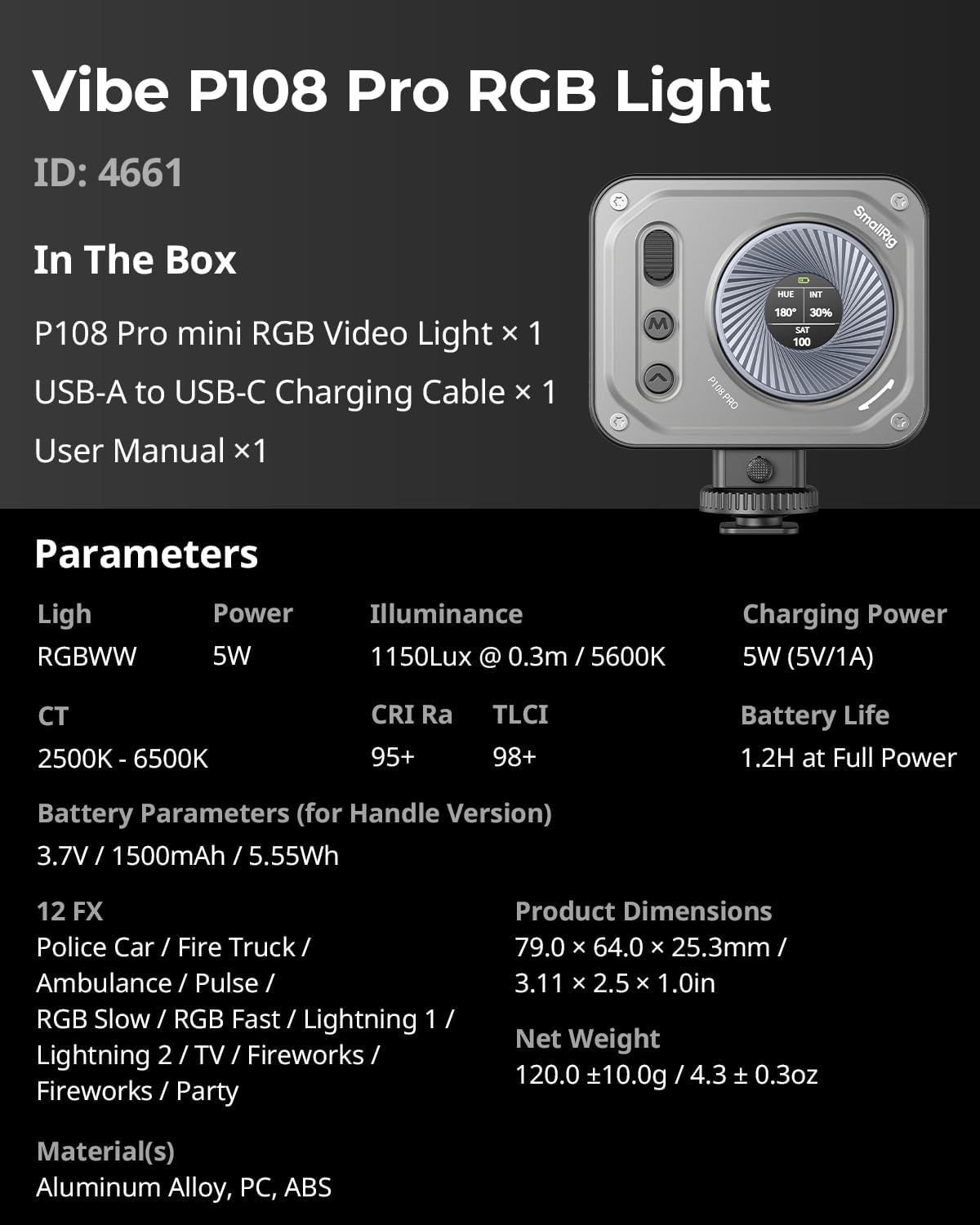 SMALLRIG Vibe P108 Pro RGB Video Light