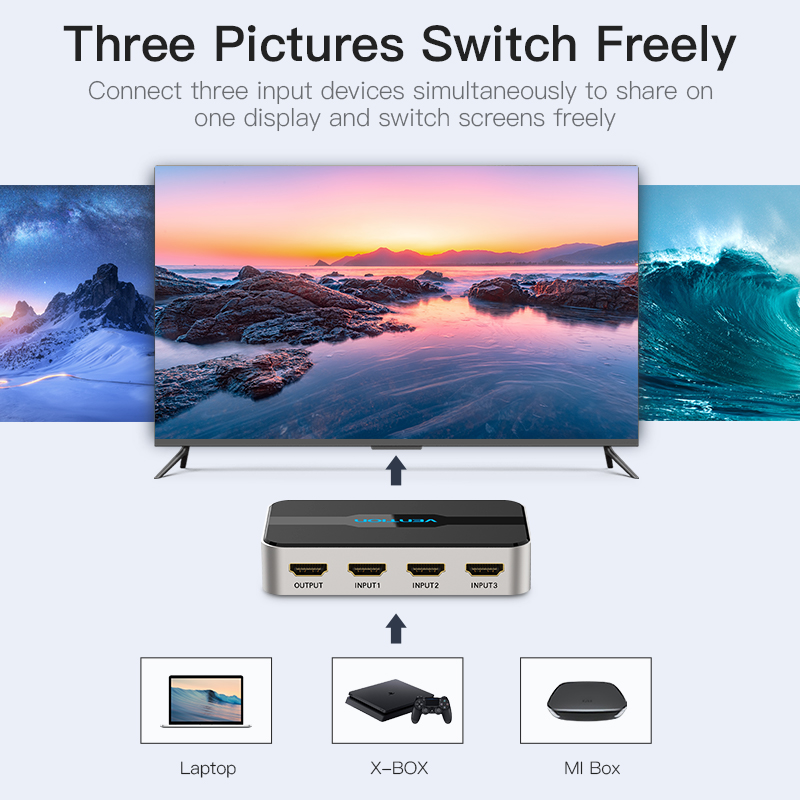 Vention HDMI Switch 3-Port 4K 1.4 with Audio Separation AFJH0