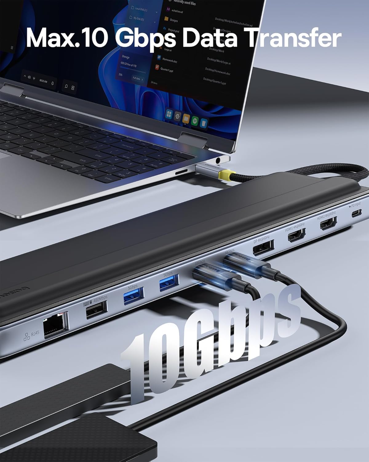 Baseus IT USB Hub 12-in-1 Laptop Docking Station 2xUSB-C/2x4KHDMI/1x4KDP/2xUSBC/3xUSB-A/SD/RJ45/PD100W