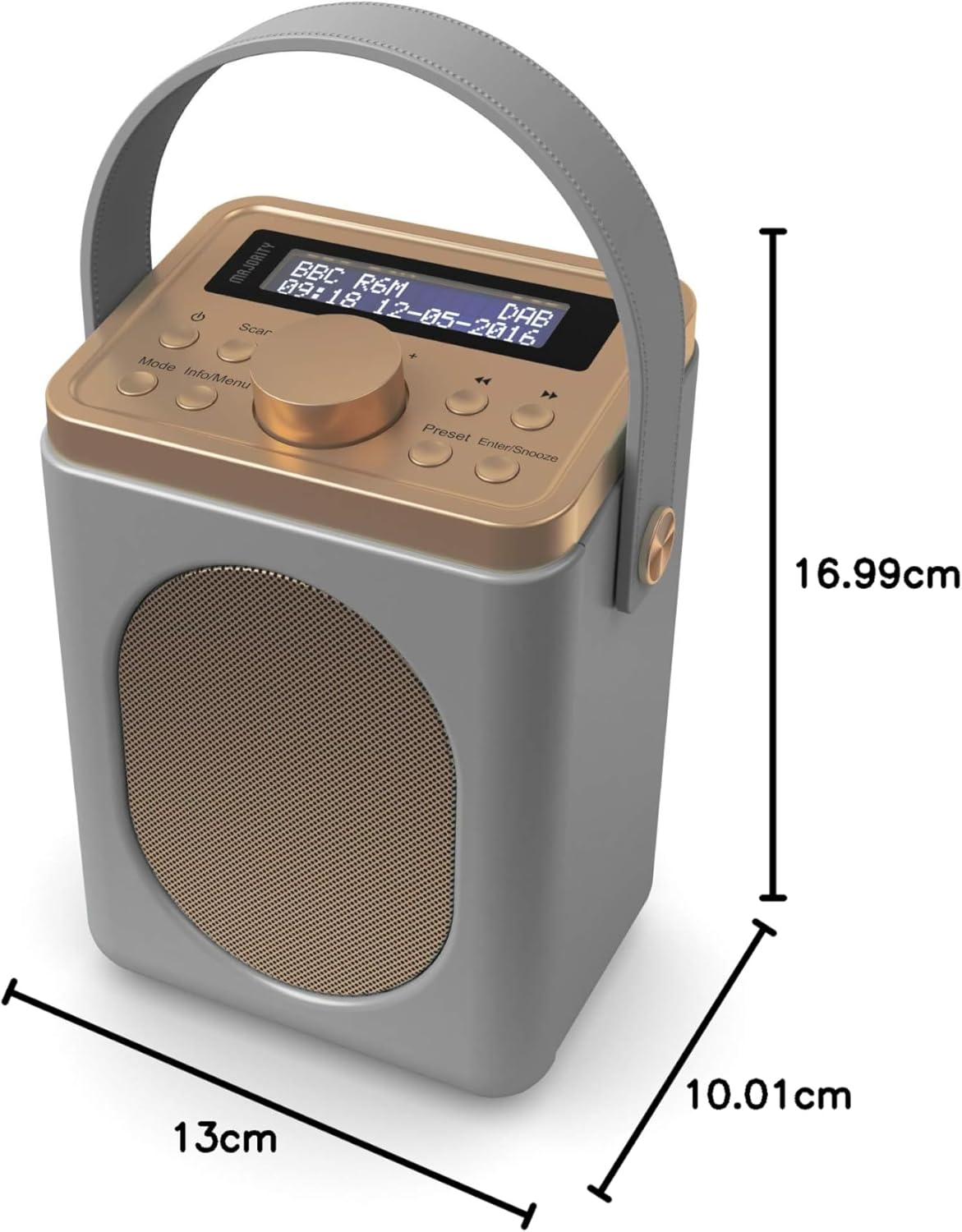 Majority Radio Portable FM,BT,Alarm & Sleep Timer Little Shelford White/Grey