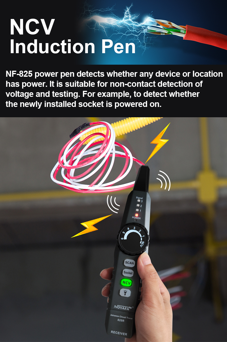 Noyafa Circuit Tracer & Breaker Finder with GFCI Tester, RJ45 Tracing, NCV & Adjustable Sensitivity NF-825TMR