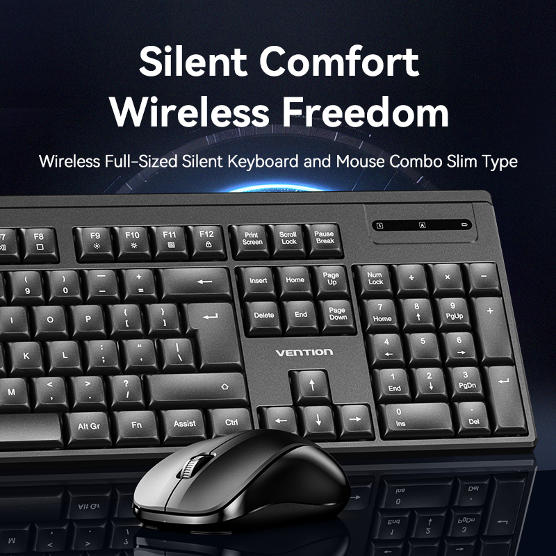 Vention Keyboard and Mouse Combo Wireless Silent Slim Full Size KTZB0-EN