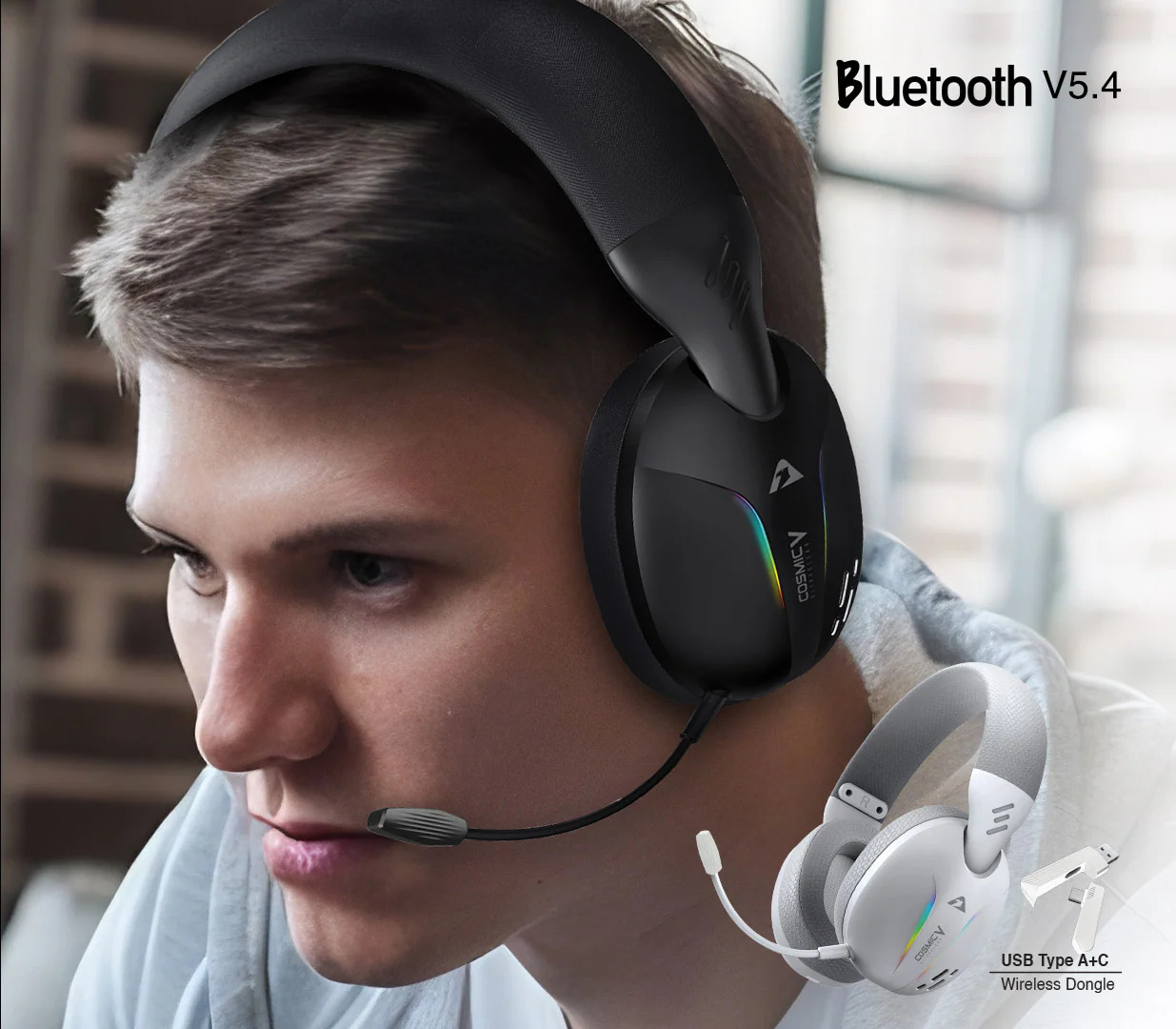 Armaggeddon COSMIC-V Gaming Headset USB+3.5mm+2.4G+BT PU Leather Ultraclear Black