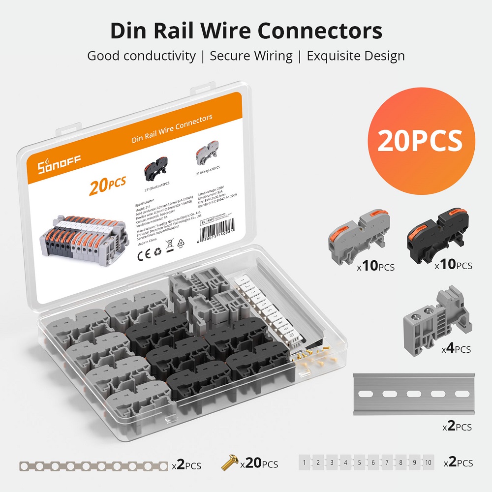 Sonoff DR DIN Rail 211(DIN Rail Wire Connectors) 20 Pieces
