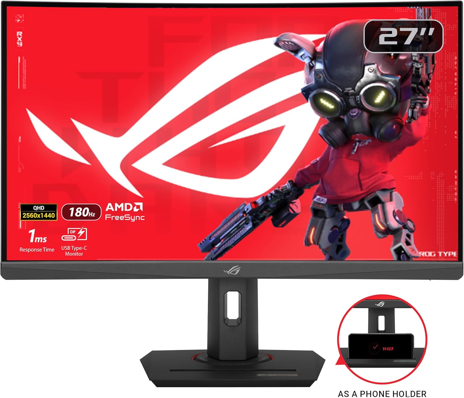 ASUS Monitor ROG Strix Gaming 27'' 2K Curved 180Hz HDR USB-C Ergonomic XG27WCS