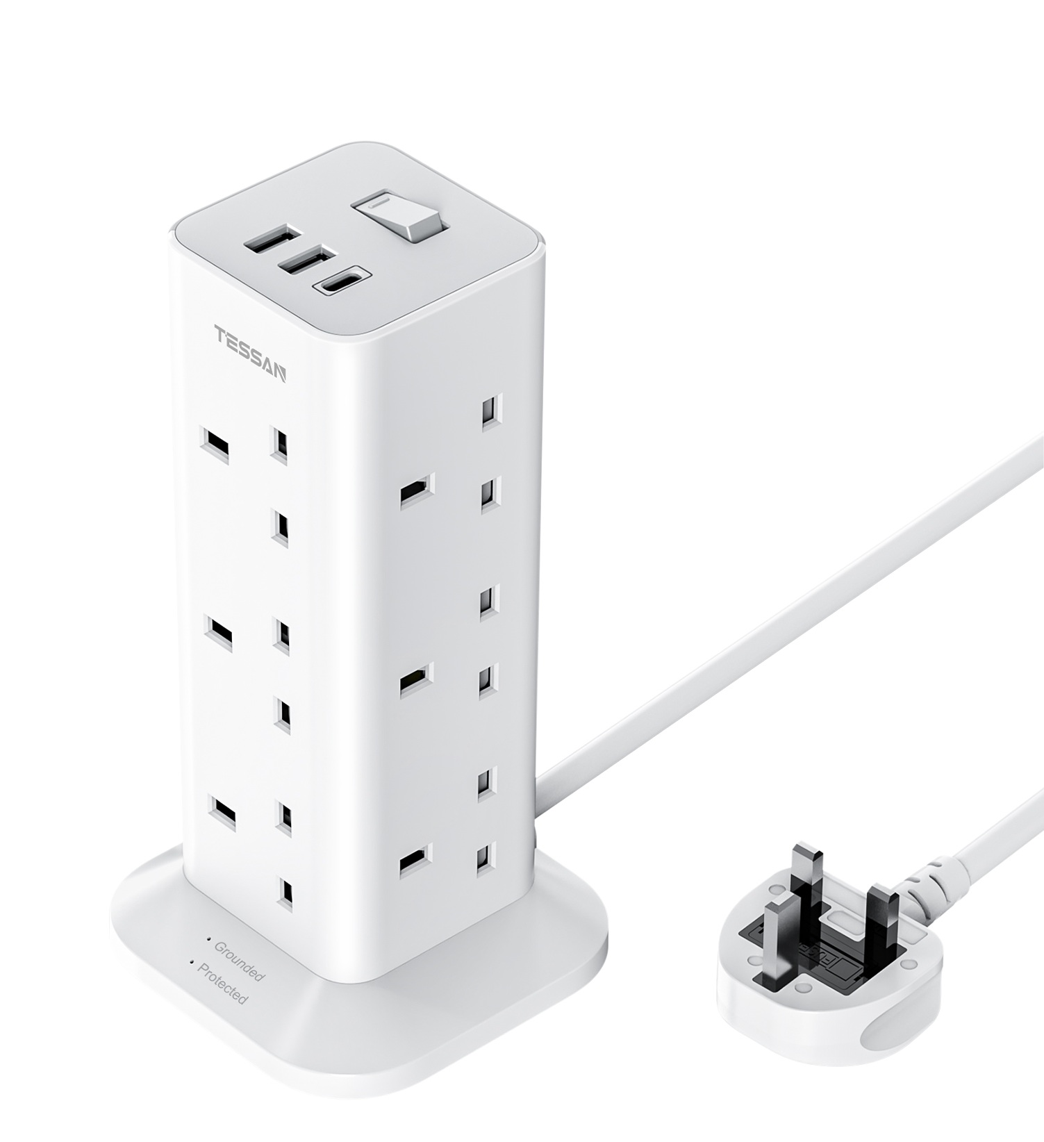 Tessan 12 Gang Extension 3 USB 2m 13A TPS04-UK-C