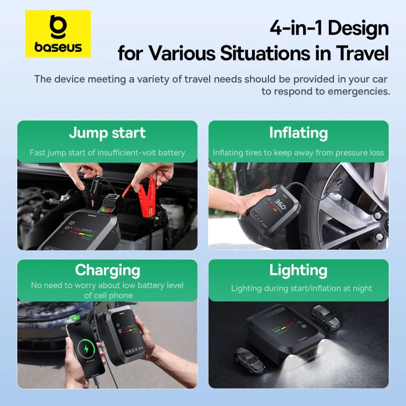 Baseus Car Jump Start Booster & Powerbank + Inflator 12650mAh 1200A SUPER ENERGY