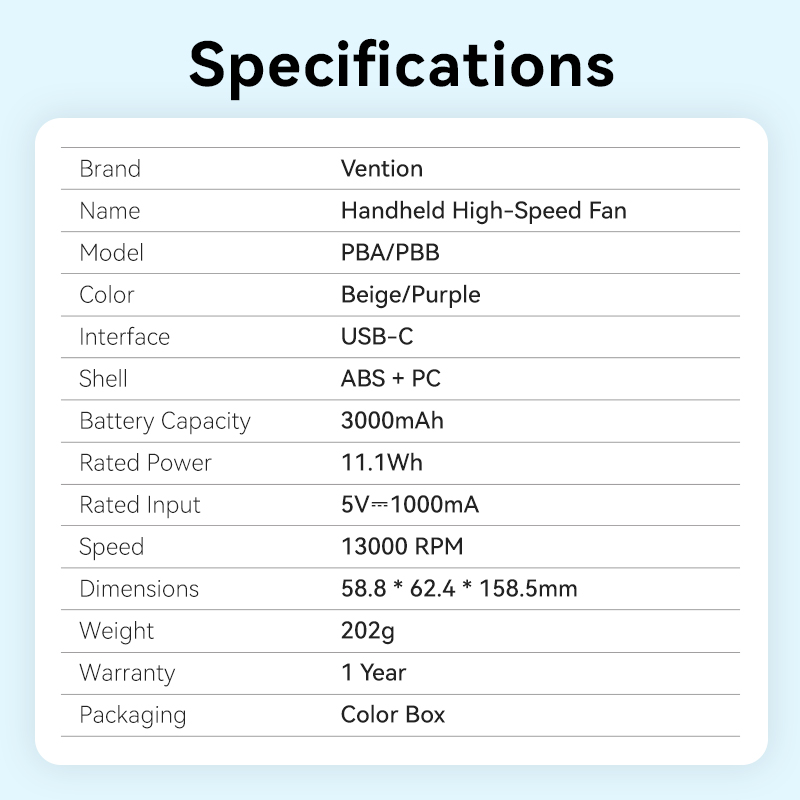 Vention Fan Portable & Adjustable High-Speed with Display PBBV0