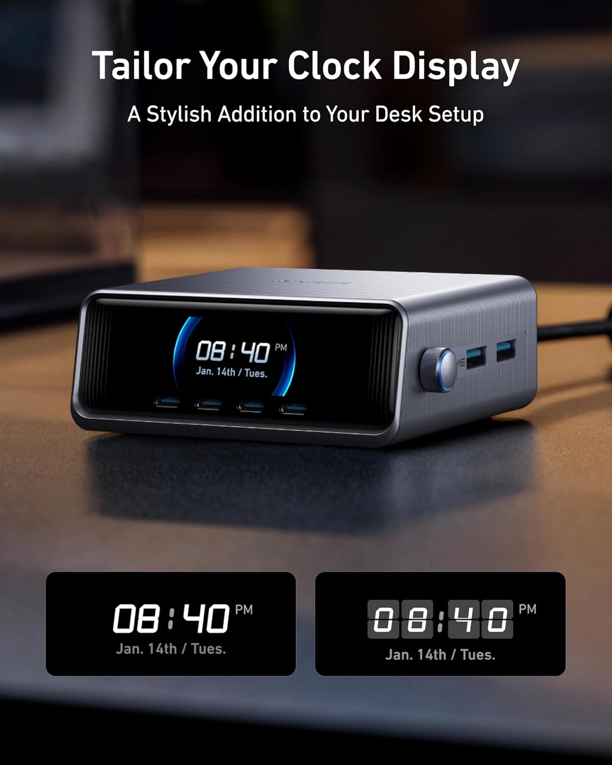 Anker Prime 250W USB C Charger, Ultra-Fast 6-Port GaN Charging Station, 2.26" LCD Display and Smart Control Dial Black
