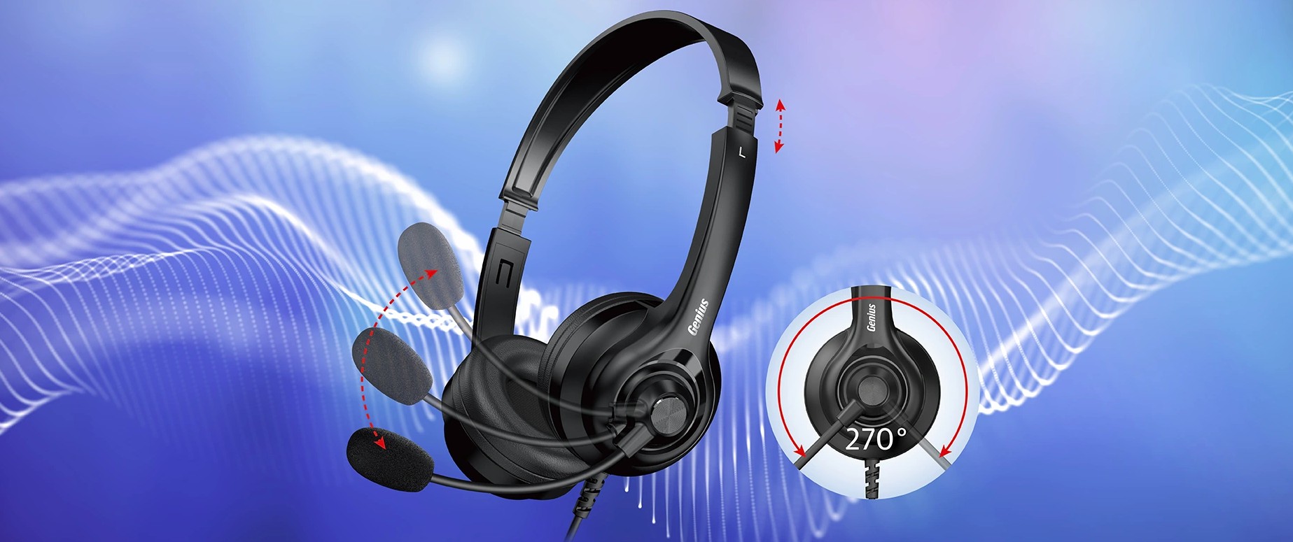 Genius PC Headset USB-A+C InLine Control & Ultra Soft Foam Cushions HS-235U AI