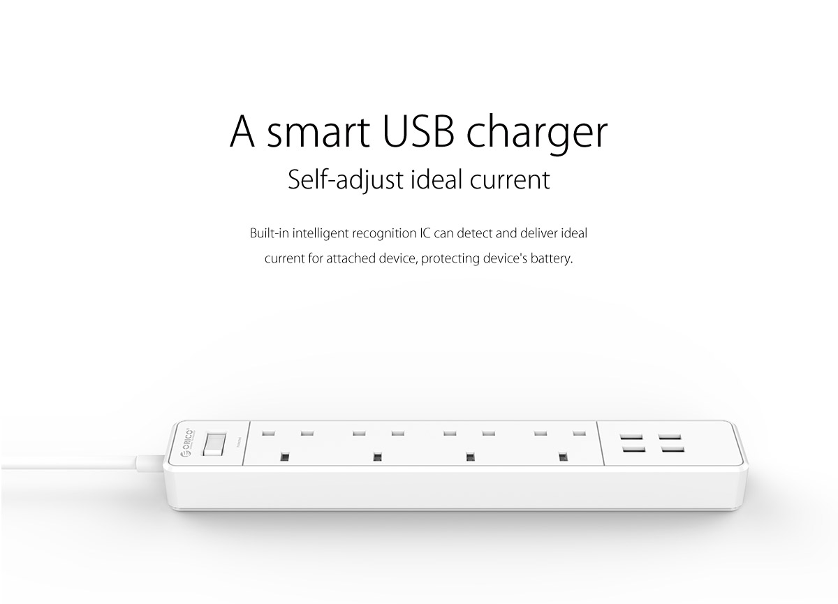 Orico Power Extension 4xGang 4xUSB 4A 4A4U-UK