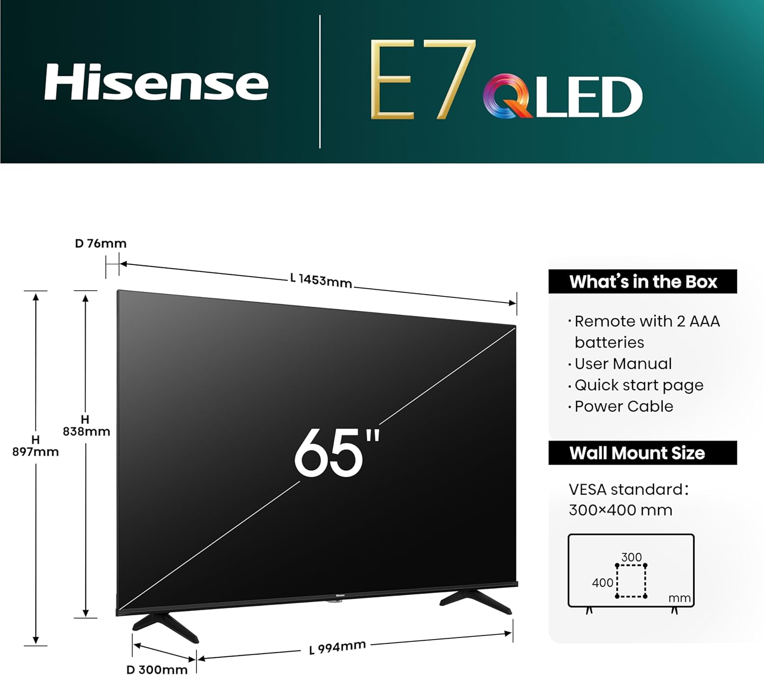 Hisense 65E7NQ 65'' 4K Smart QLED TV