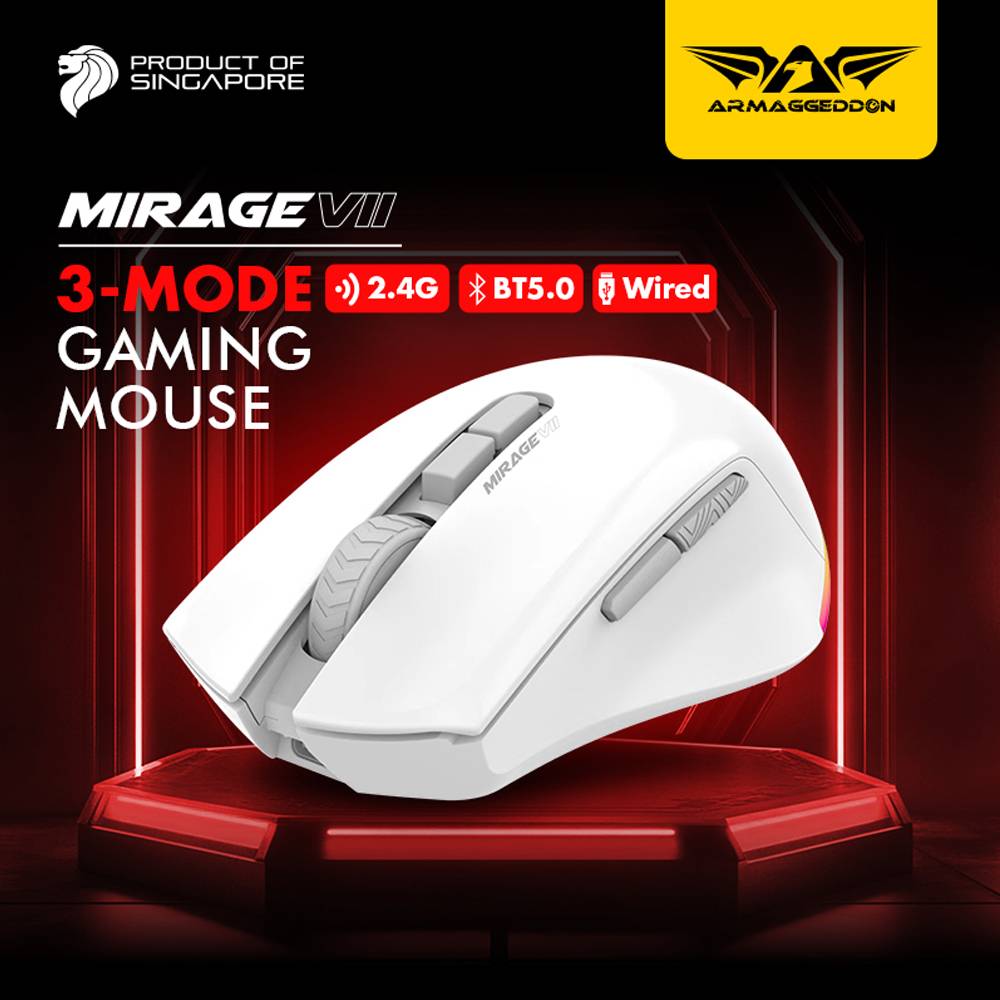 Armaggeddon Gaming Mouse Wired+2.4G+BT Recharge 7B MIRAGE VII White