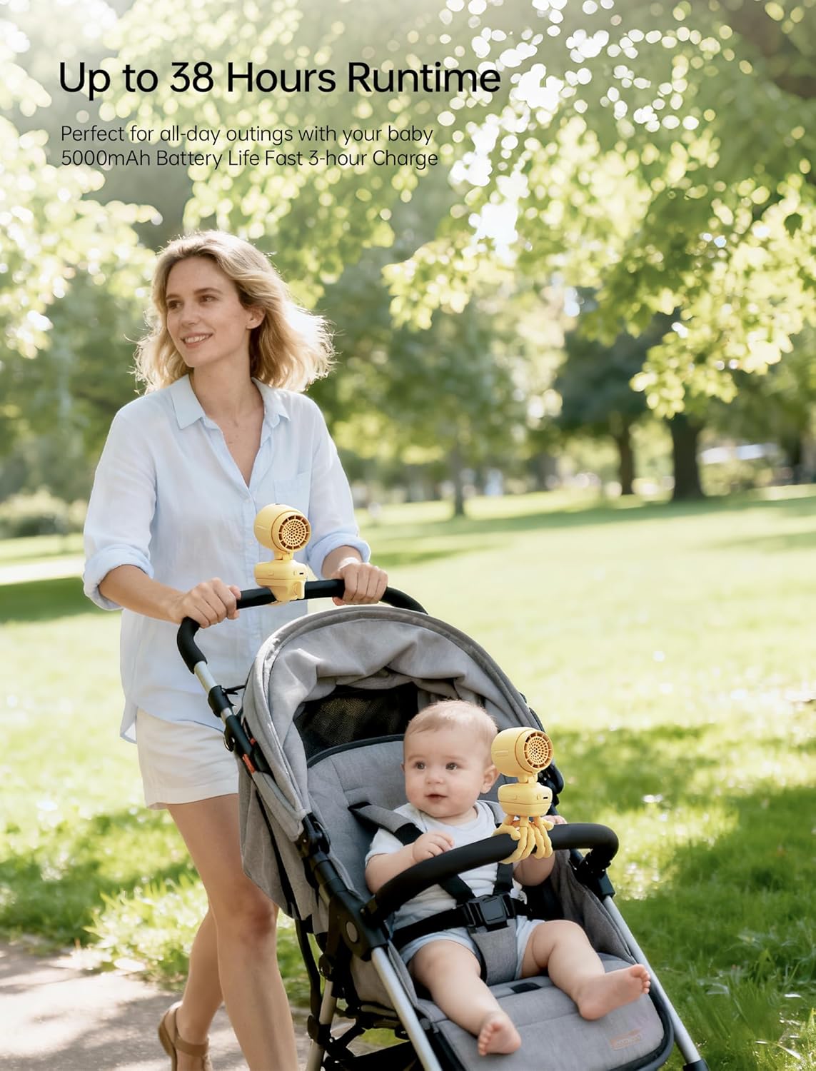 Jisulife Stroller Fan Rotaing with Light 5000mAh STROLLER FAN 3 Yellow