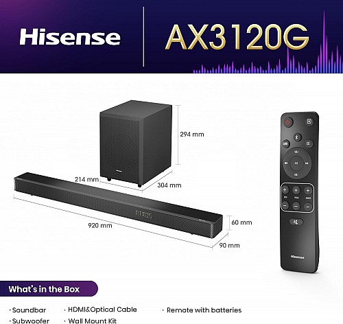 Hisense Soundbar AX3120G 3.12 CH 360W BT/USB/Optical DOLBY ATMOS