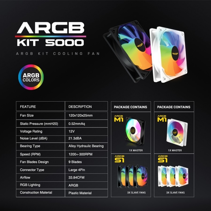 Armaggeddon Gaming Cooling Fan for ARGB KIT 5000 1pc Slave Fan Black