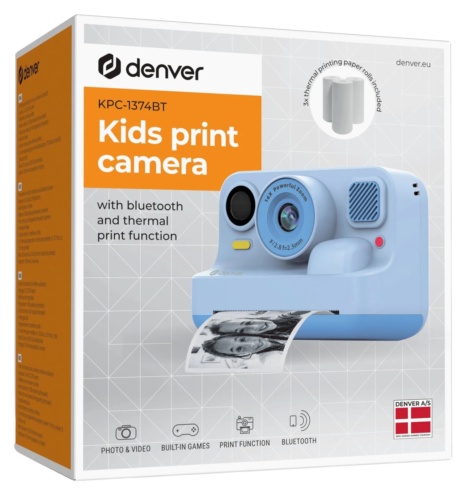Denver KIDS Photo Digital Instant Camera 48MP Thermal Print & BT Print KPC-1374BTBU Blue
