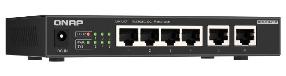 QNAP 6-Port Multi-Gig Unmanaged Switch with 4x 2.5GbE & 2x 10GbE RJ45 Ports QSW-2104-2T-R2