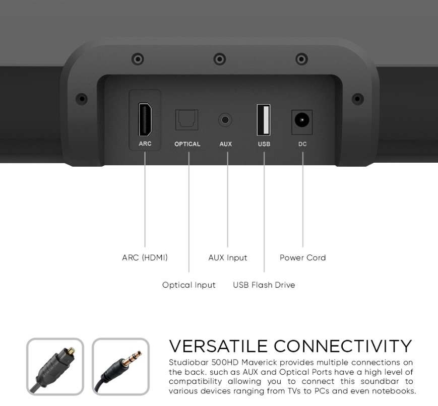 SonicGear STUDIOBAR 500HD Maverick 100W HiFi DSP Soundbar BT-USB-HDMI