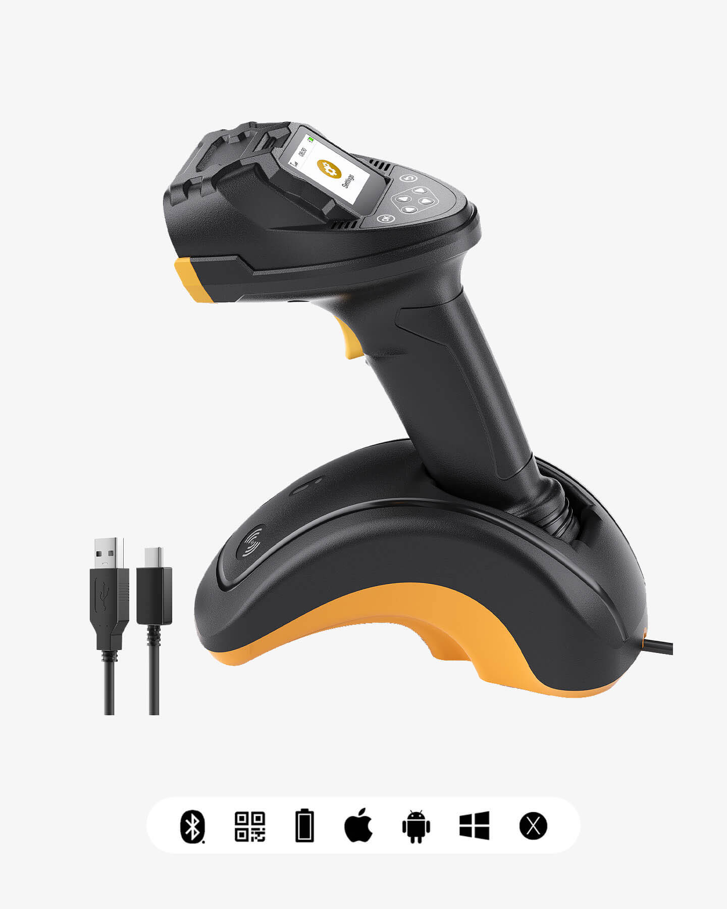 Inatech Barcode Scanner CMOS+CCD 1D/2D Wireless 2.4GHz/Bluetooth USB-A 2600mAh Display Screen Smart Charging Base N6001 Black