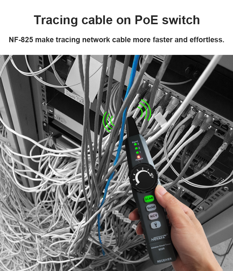 Noyafa Circuit Tracer & Breaker Finder with GFCI Tester, RJ45 Tracing, NCV & Adjustable Sensitivity NF-825TMR