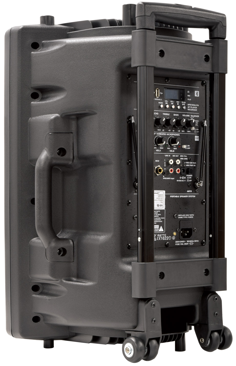 QTX QR12PA 12'' Professional Portable Karaoke & PA Speaker with 2x Wireless Microphones, Bluetooth USB & FM 178.847UK