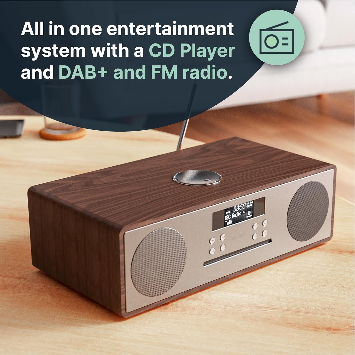 Majority OAKINGTON 120W Mini HiFi System with CD-BT-USB-FM Walnut