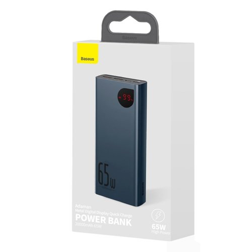 Baseus Adaman power bank 2x USB / 1x USB Type C / 1x micro USB 20000mAh 65W Quick Charge 4.0 Power Delivery blue
