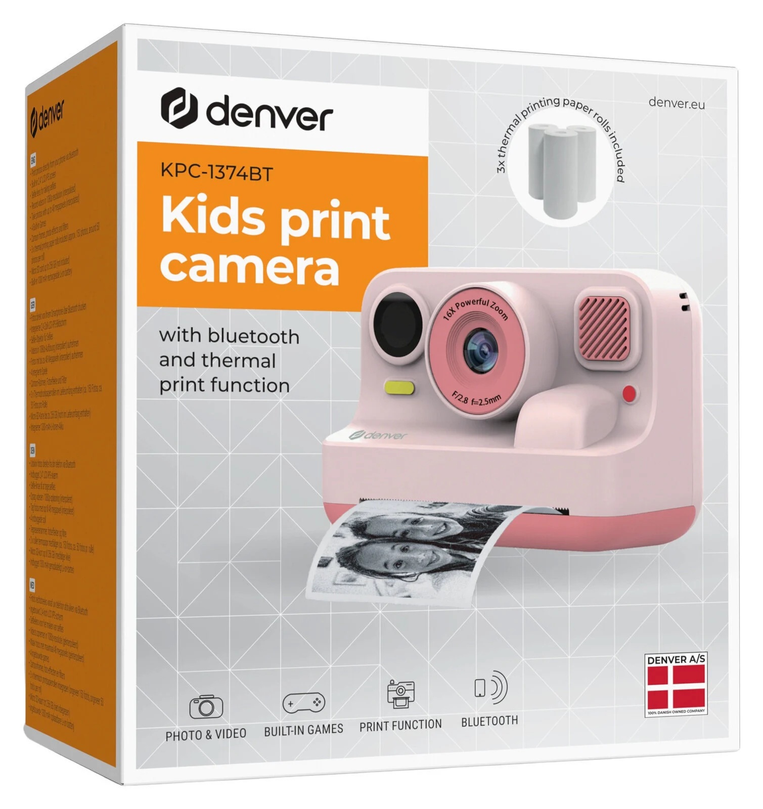 Denver KIDS Photo Digital Instant Camera 48MP Thermal Print & BT Print KPC-1374BTRO Rose