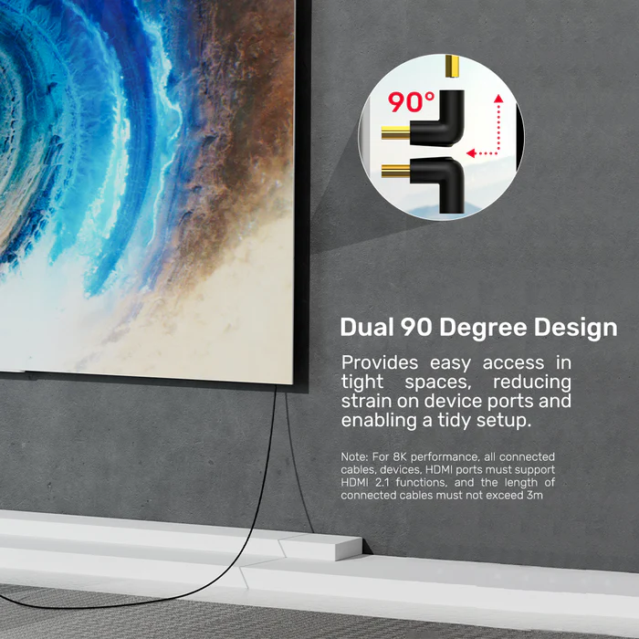 Unitek HDMI Adaptor 1x90 & 1x270 degrees RA 8K60Hz A1046ABK