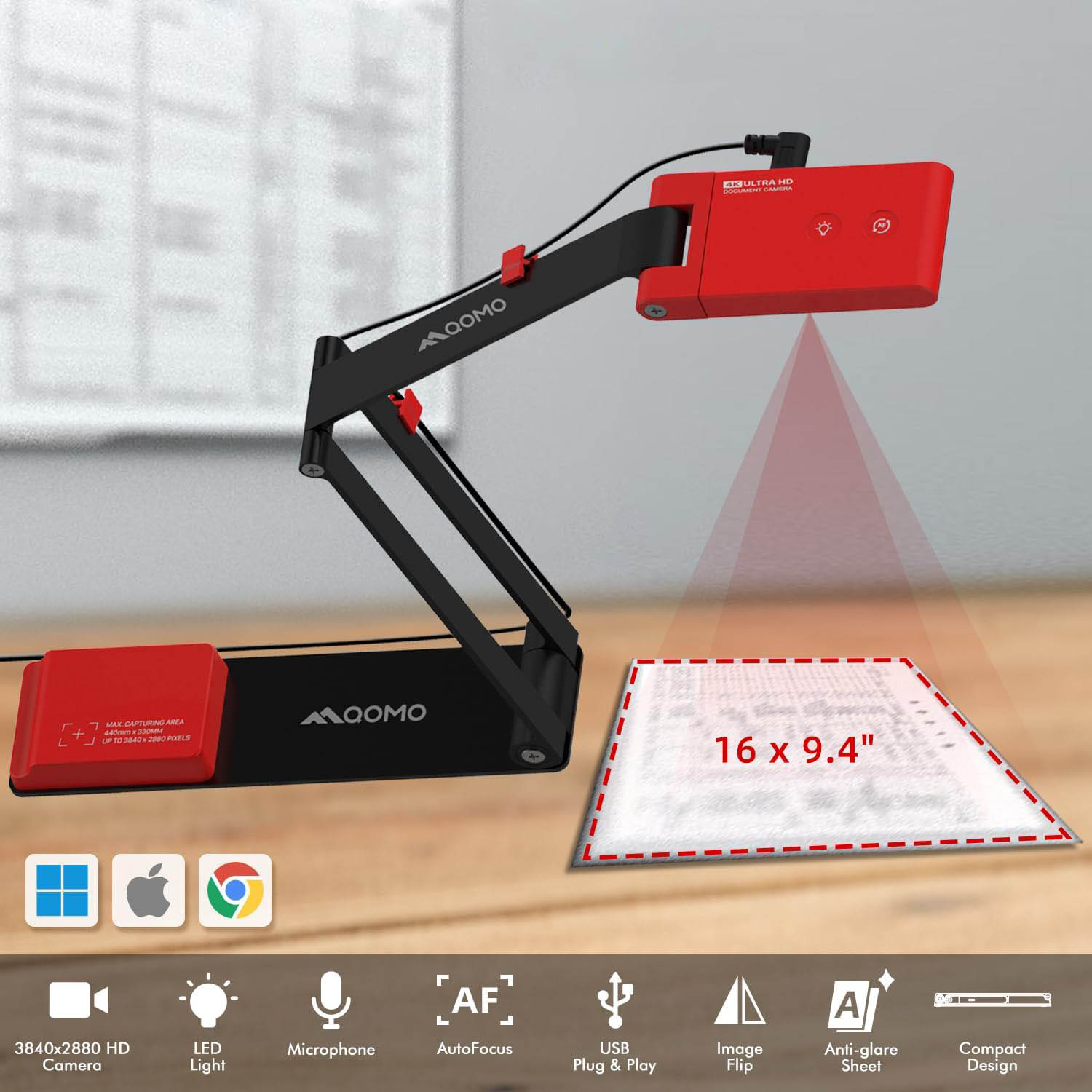 QOMO ScannerCam5 Document Camera 4K Foldable USB-C/A with Microphone QPC5