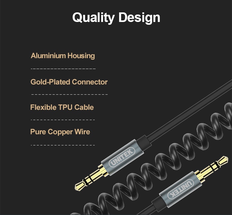 Unitek Y-C930ABK 3.5mm to 3.5mm Audio Cable 5.0m Gold Plated Black/Grey