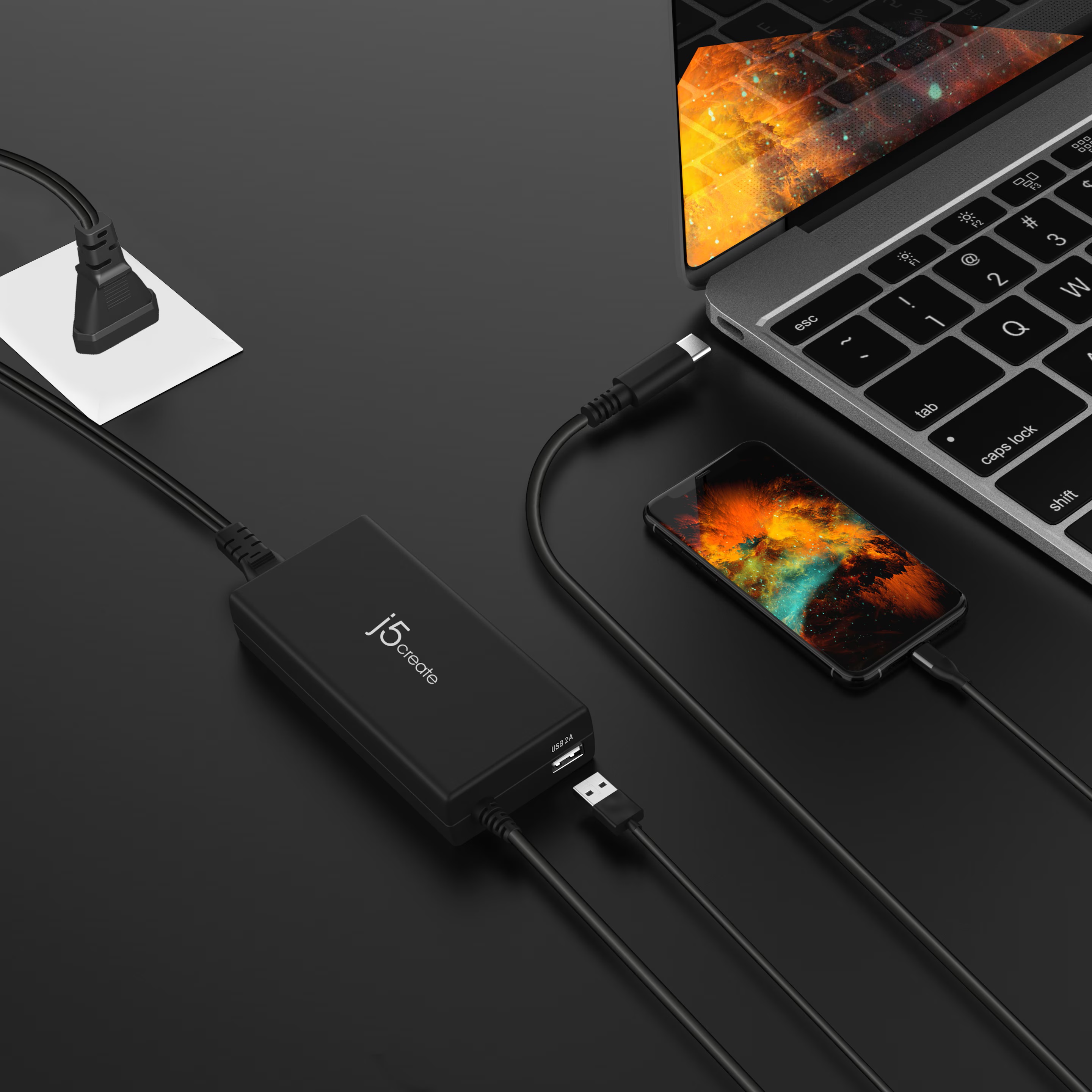 j5create Charger Laptop 100W USB-C with USB-A Port UK JUP2290C-FN