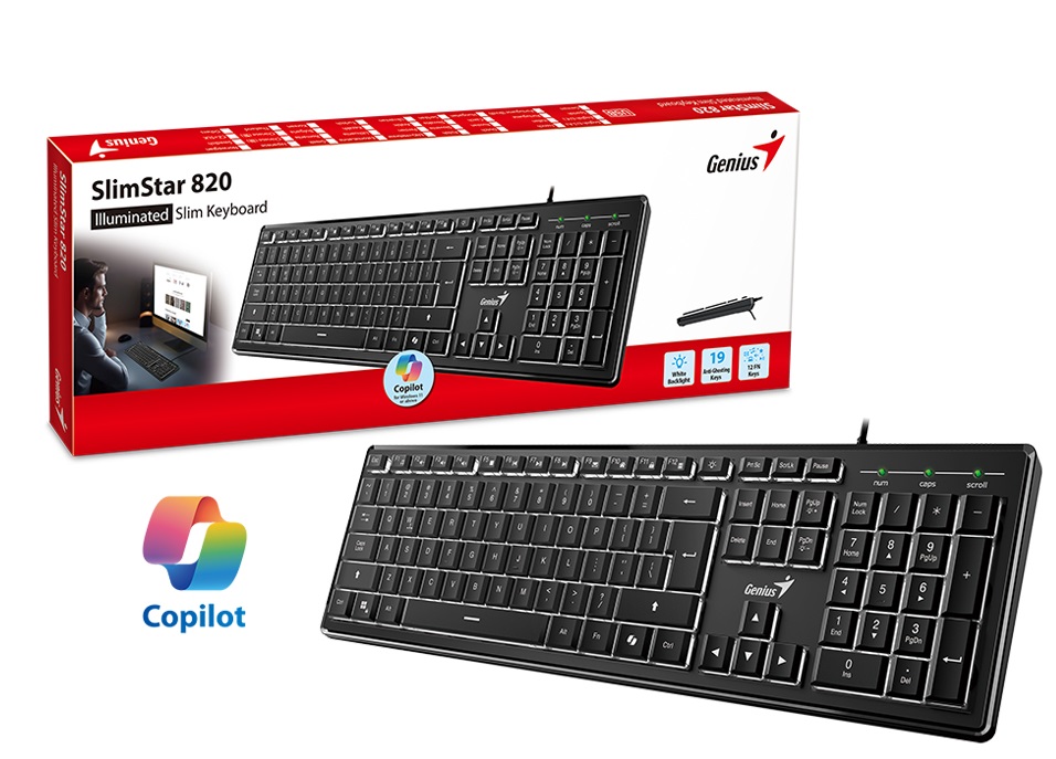 Genius SlimStar 820 Wired Illuminated AI Keyboard English