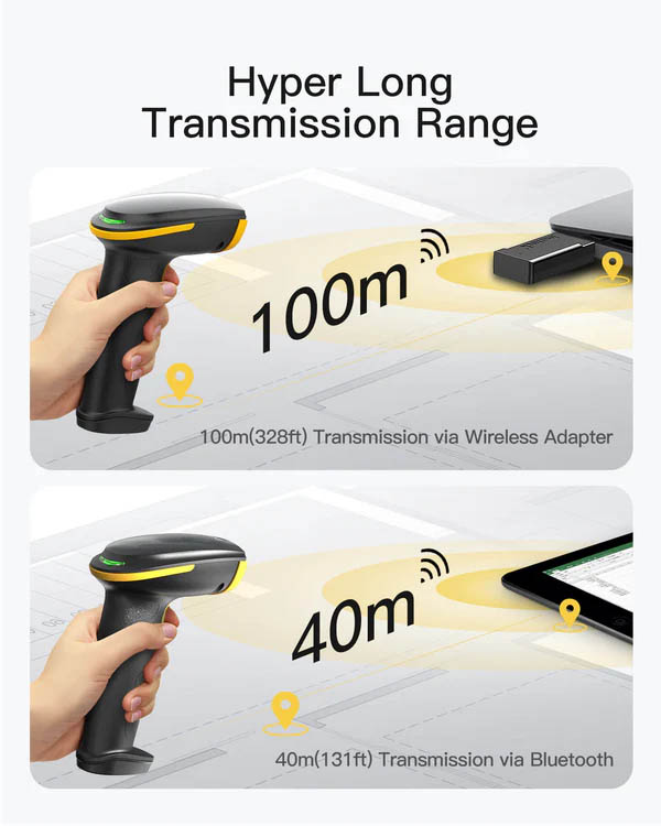 Inatech Barcode Scanner CMOS 1D/2D Wireless 2.4GHz/Bluetooth USB-A 2600mAh Charging Base AI BCST-36 Black