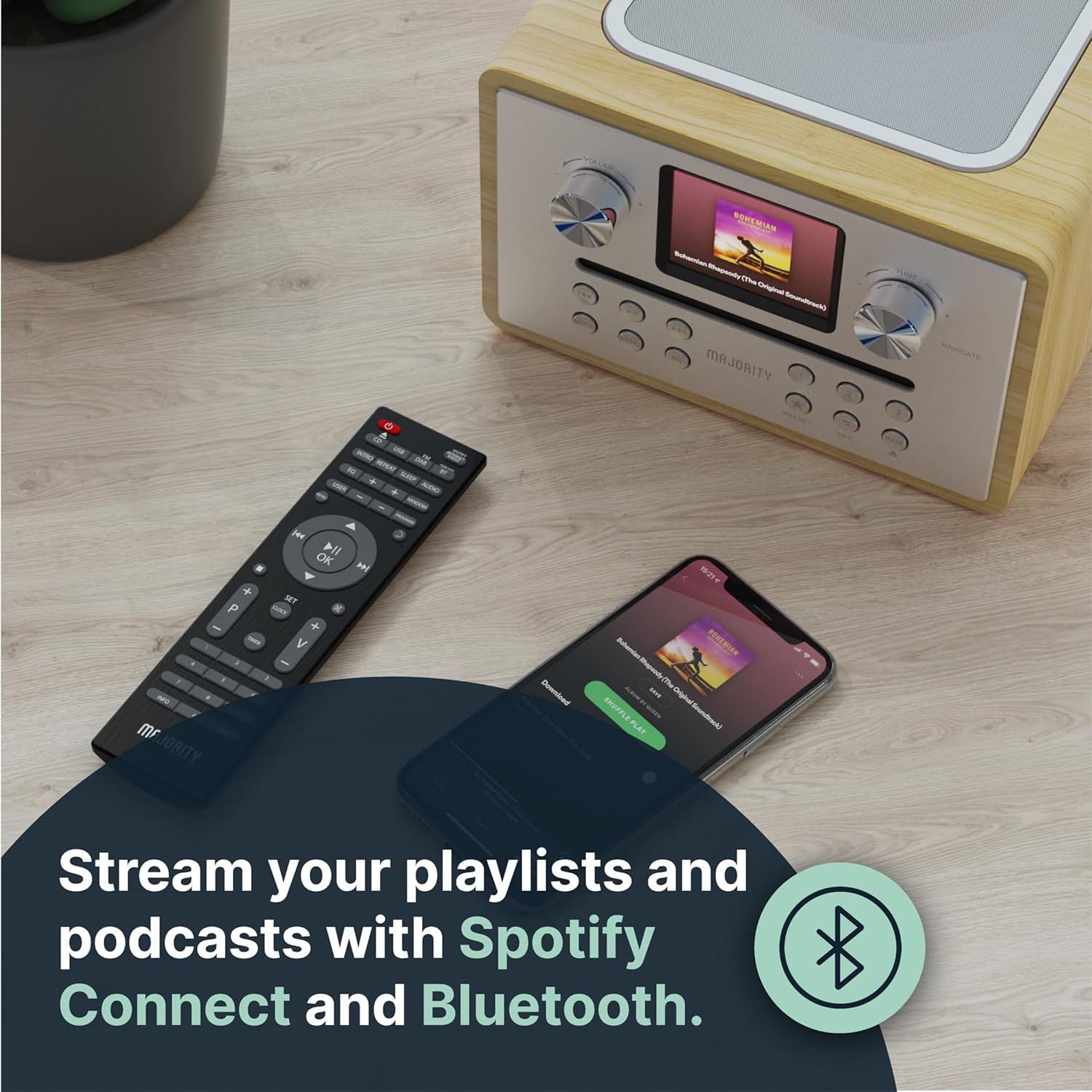 Majority HOMERTON 2 Radio FM,CD Player,BT,Spotify,USB Oak