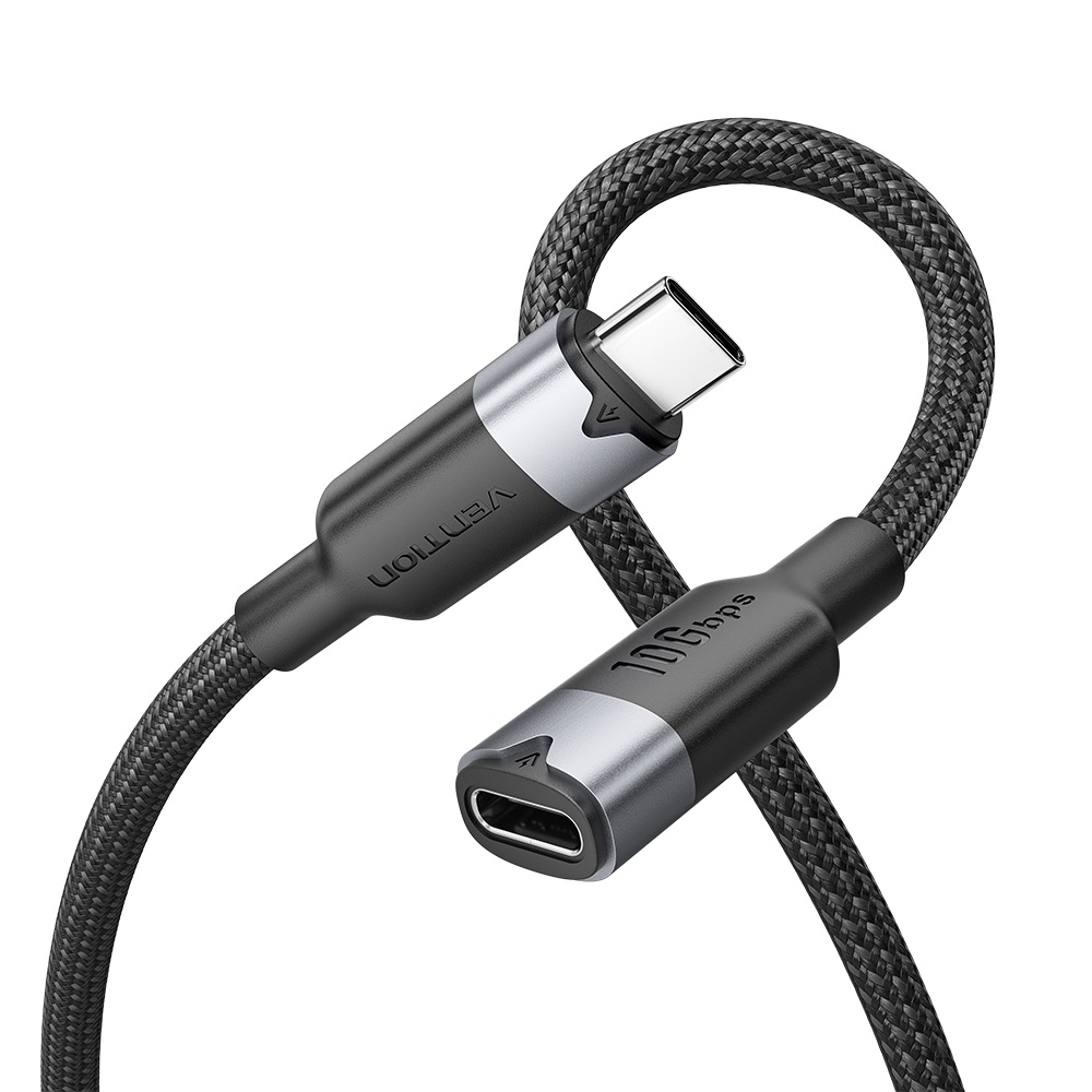 Vention IT Cable USB-C 3.2 Gen2 M-F 0.5m Braided Aluminum Black TRFBD