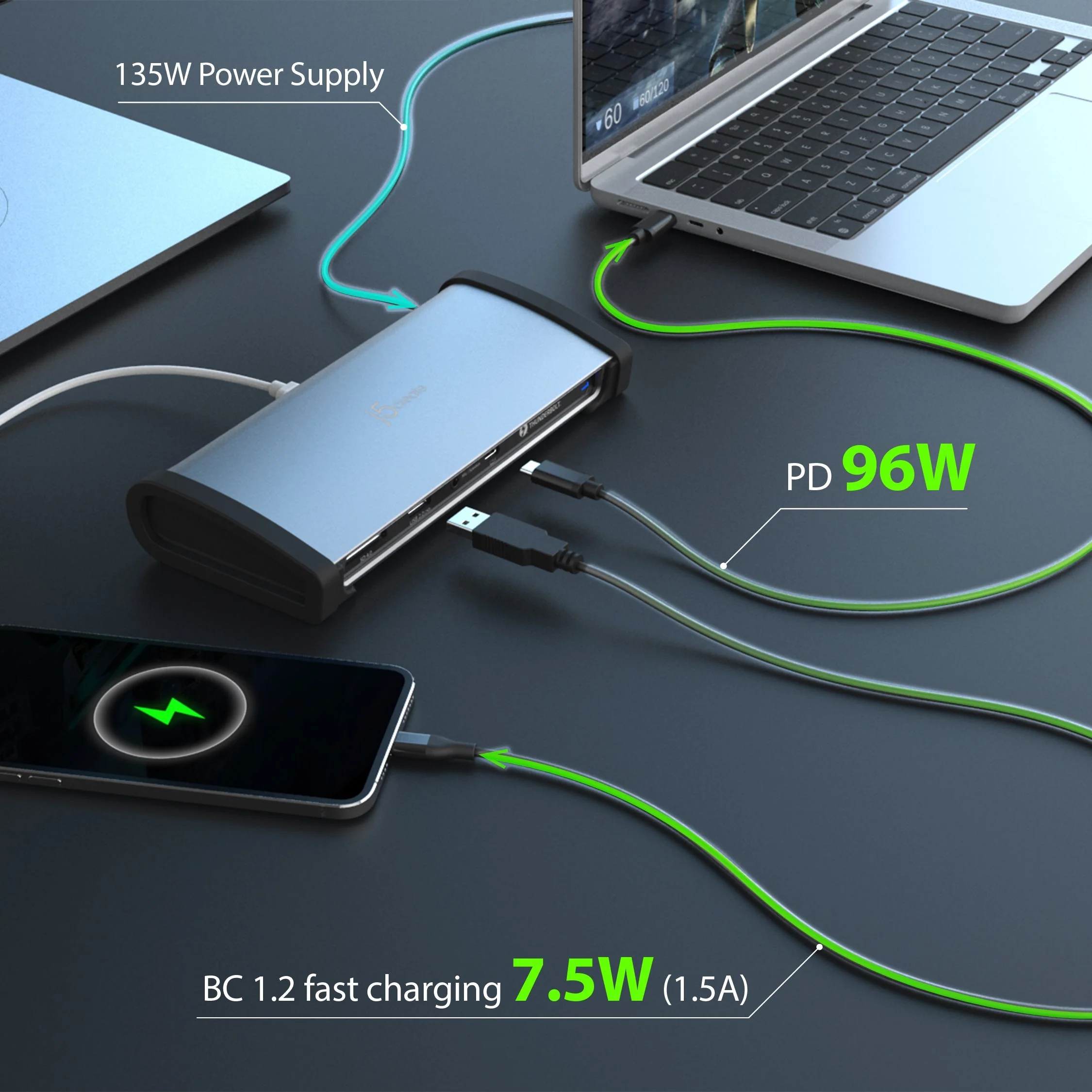 j5create Thunderbolt 4 Intel Certified 30Gbps Docking Station 11-in-1 4K Dual Display with 135W PSU JTD562