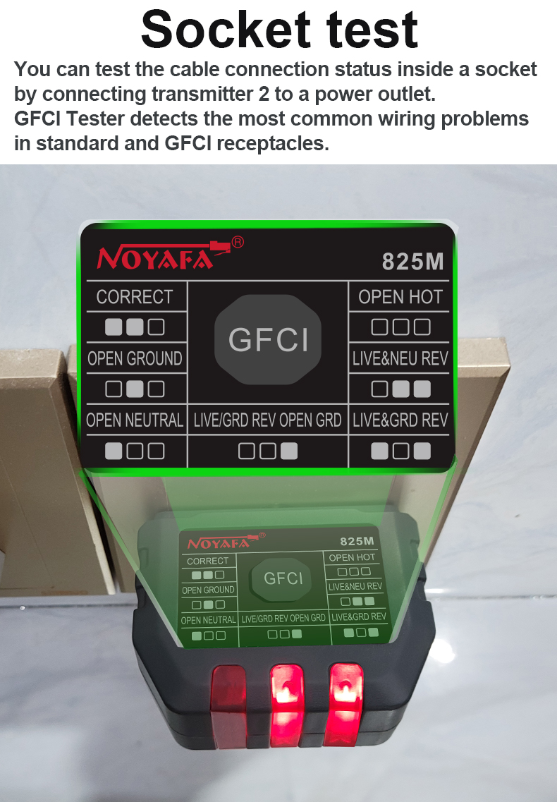 Noyafa Circuit Tracer & Breaker Finder with GFCI Tester, RJ45 Tracing, NCV & Adjustable Sensitivity NF-825TMR