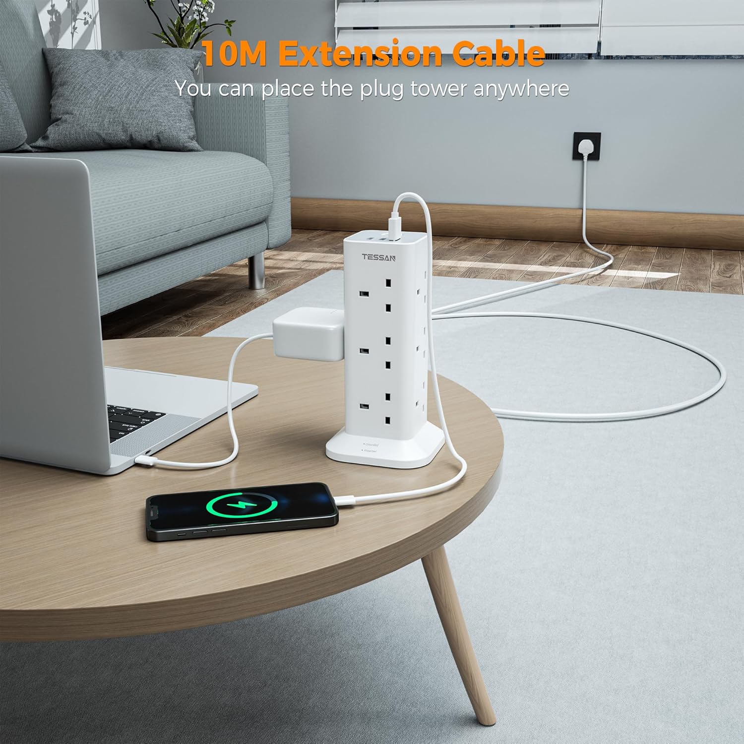 Tessan 12 Gang Extension 3 USB 2m 13A TPS04-UK-C