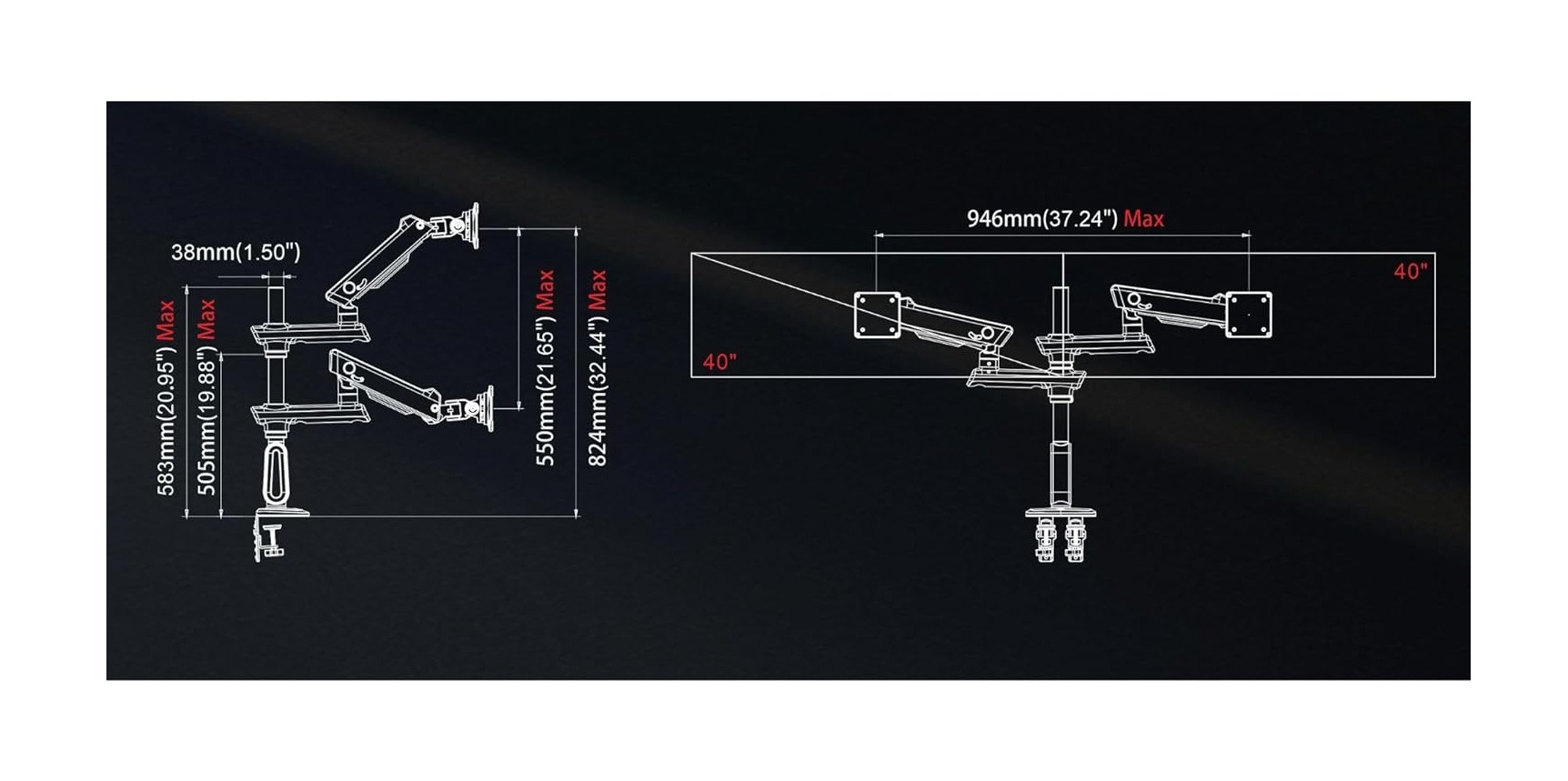 NBMounts D9C Monitor Desk Mount 2x Arms Heavy Duty
