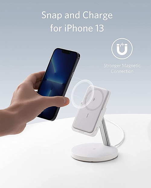 Anker PowerWave Mag-Go 2-in-1 5K Magnetic Powerbank And Wireless Stand 5000mAh White