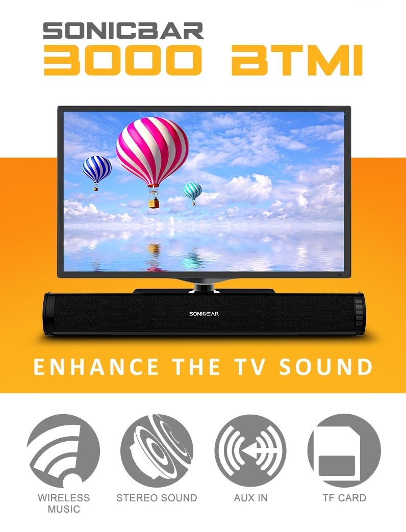 SonicGear SONICBAR 3000 Soundbar for TV/PC 40W RMS Bluetooth, SD Card & FM