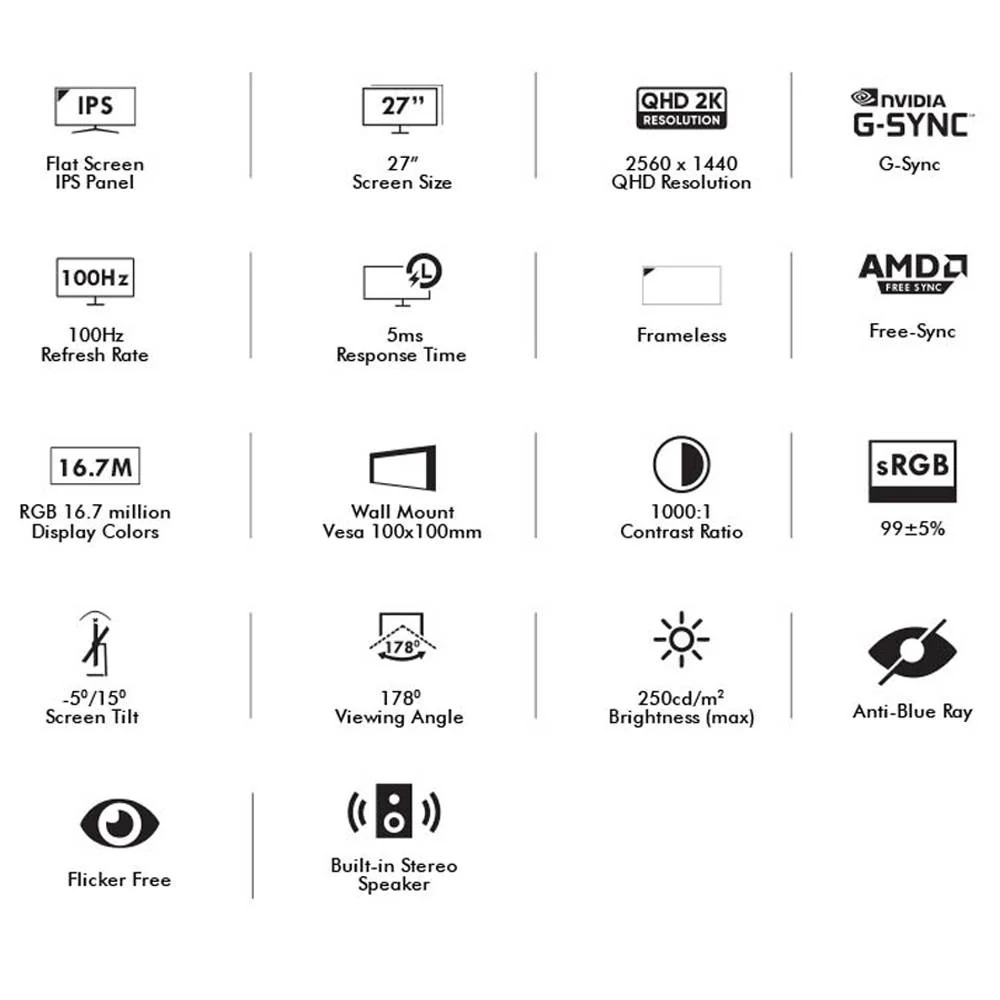 Armaggeddon Gaming Monitor 27'' Frameless 100Hz 2K XF27QHD White