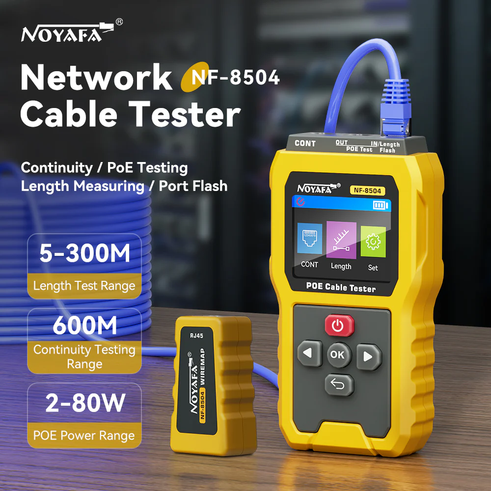 Noyafa Multi-Function Cable Tester for Continuity & Wiremap, PoE, Length Measurement, Port Flash, Color Screen & Rechargeable Battery NF-8504