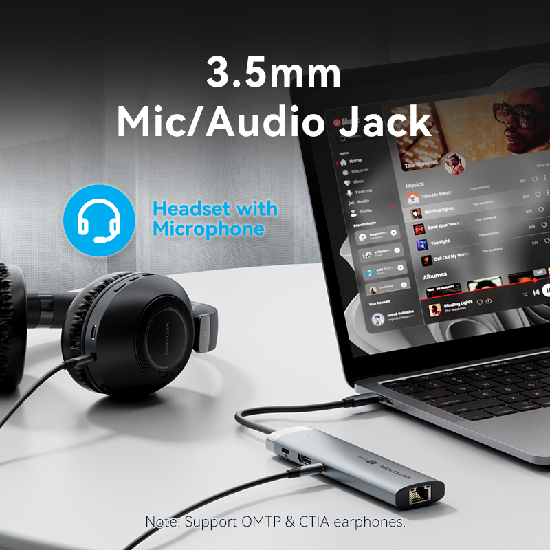 Vention HUB USB-C 1xUSB-C 3.2/USBA3.0/USBA2.0/HDMI 4K60Hz/RJ45/SD/3.5mm/PD TGVHB