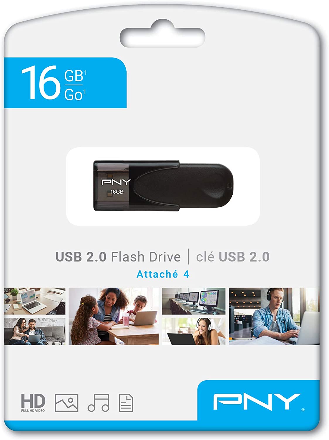 PNY Flash Drive Attache 4 USB 2.0 Stick 16GB Capless Slider Black FD16GATT4