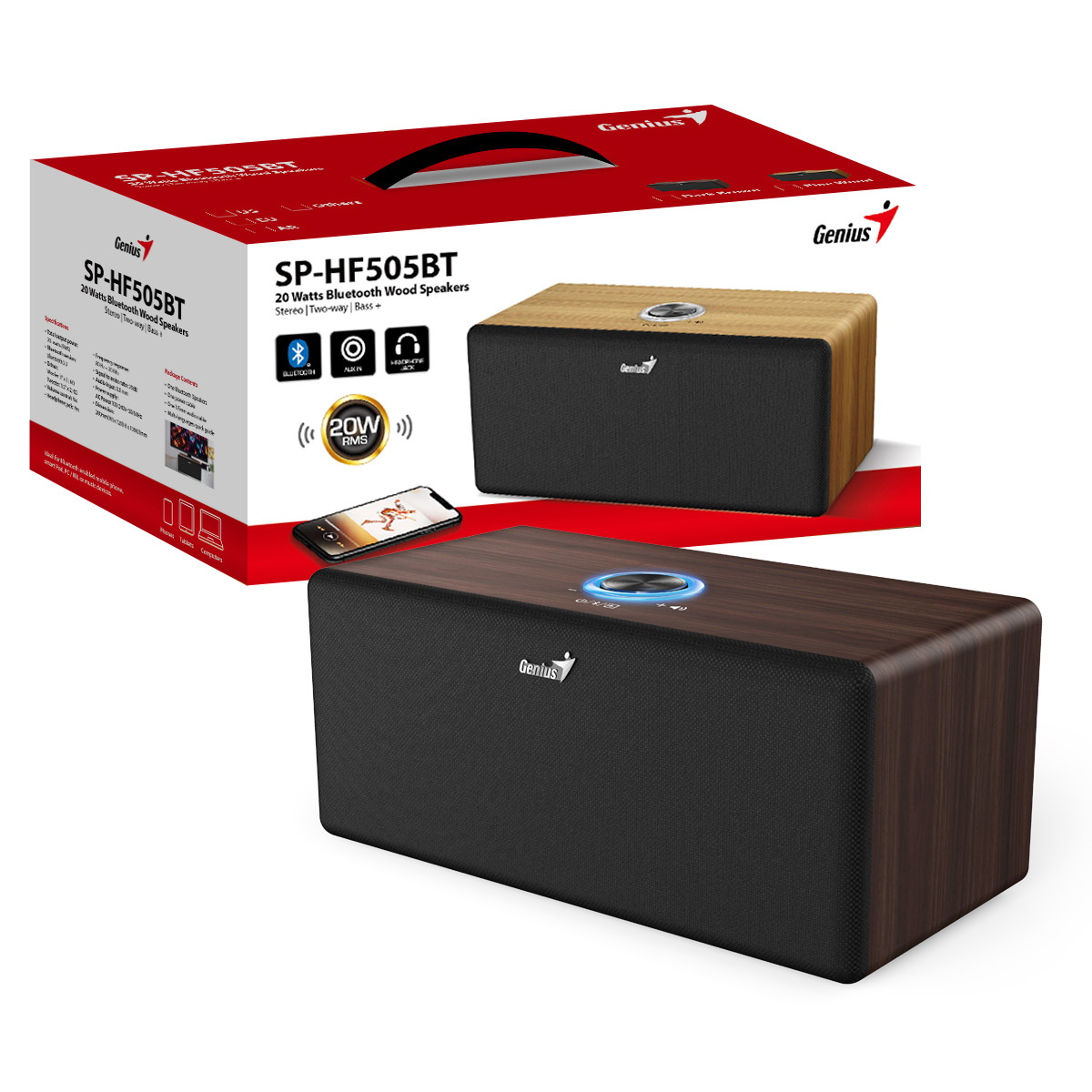 Genius PC Speakers 2.0 20W Aux & BT SP-HF505BT Brown Wood