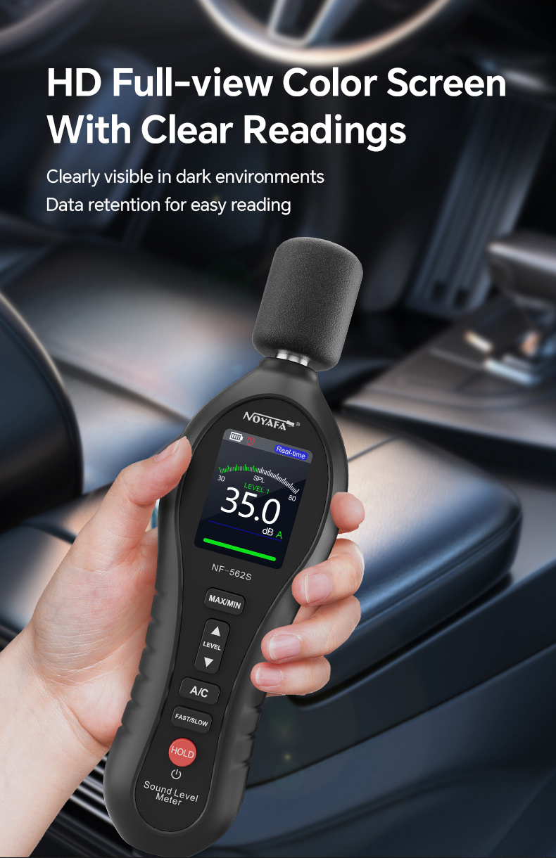Noyafa Sound Level Meter with Dual A/C Weighting, Real-Time Alarm & Color LCD Display NF-562S
